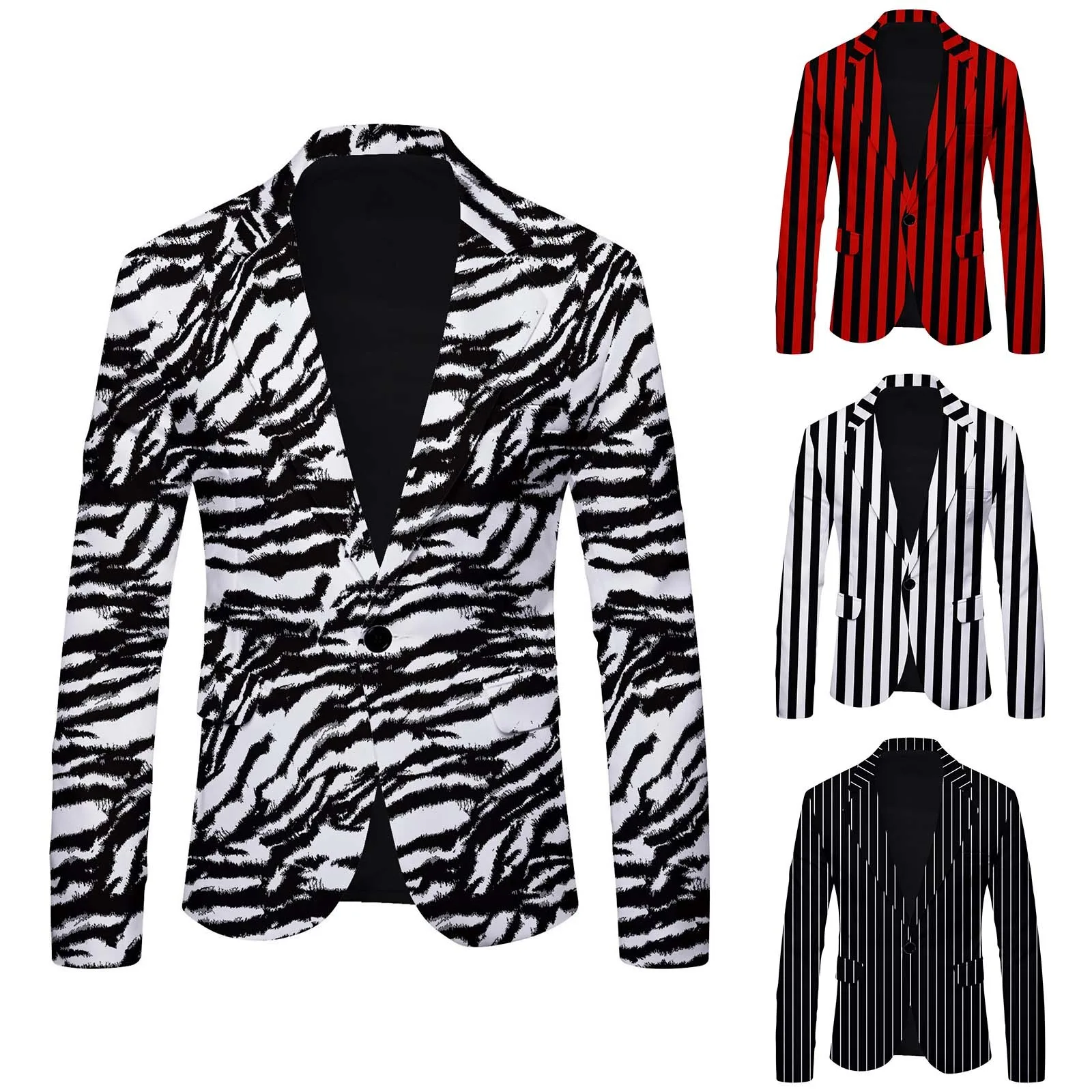 Mens Slim Suit Tuxedo Jacket with Lapel Men\'S Stripe Printing Fashion Trend Suit Top Coat Casual