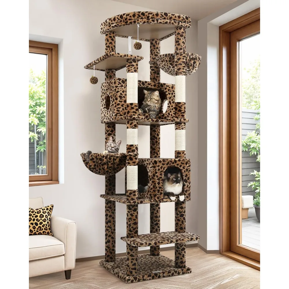 

Heavy Duty Cat Tree, 74inch Sturdy Cat Tower for Large Cats Adult, Big Cat Tree with 5 Sisal Scratching Posts, 2 Padde