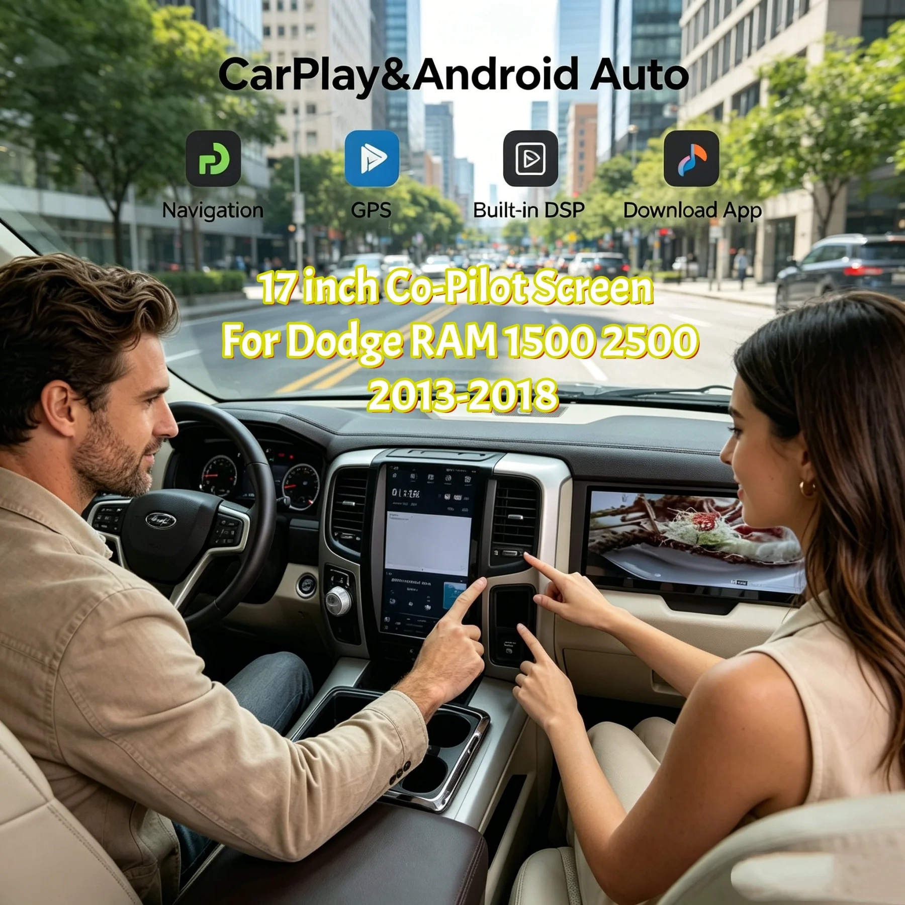 17 inch Auto Passenger Entertainment For Dodge RAM 2013-2018 Android Navi GPS Car Copilot Radio Stereo CarPlay Multimedia Player