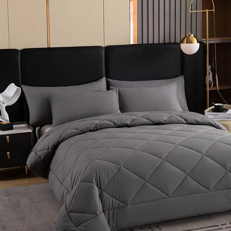 Grey Comforter Set,Grid Quilted Patchwork+Pillowcase,Soft Microfiber Fiber,Black Full King 2/3pcs Home Hotel Bedding Four Season