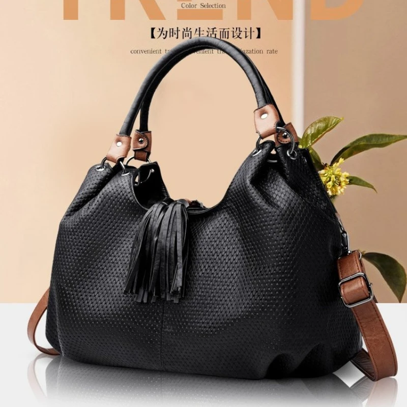 Bolso Casual de Color Sólido con Borlas para Mujer, Bolso de Hombro Cruzado con Cremallera y Flecos |   Bolsa femenina lisa con flecos