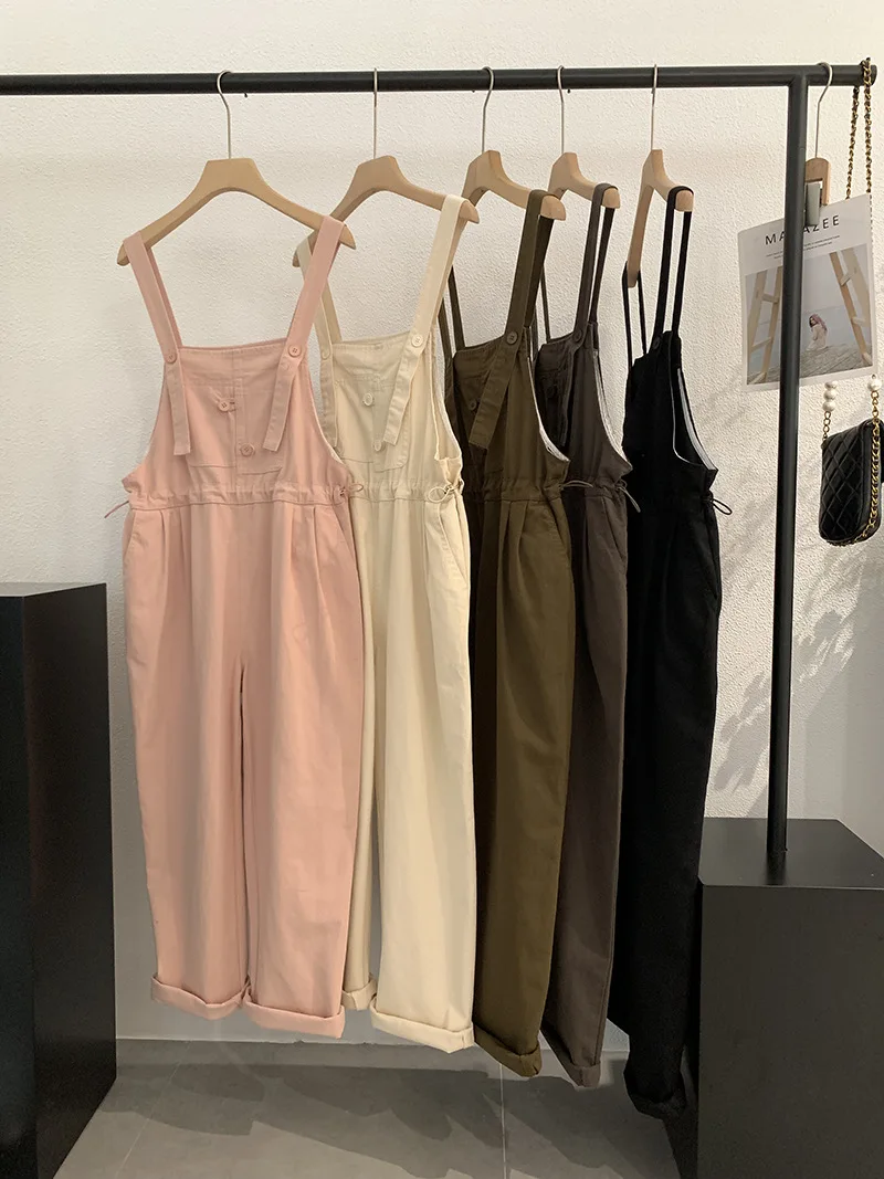 

2024 Spring Summer Casual Sweet Loose Jumpsuit Fashion Wide Leg Pants Cotton 2024 New Elastic Waist Pocket Denim One Piece