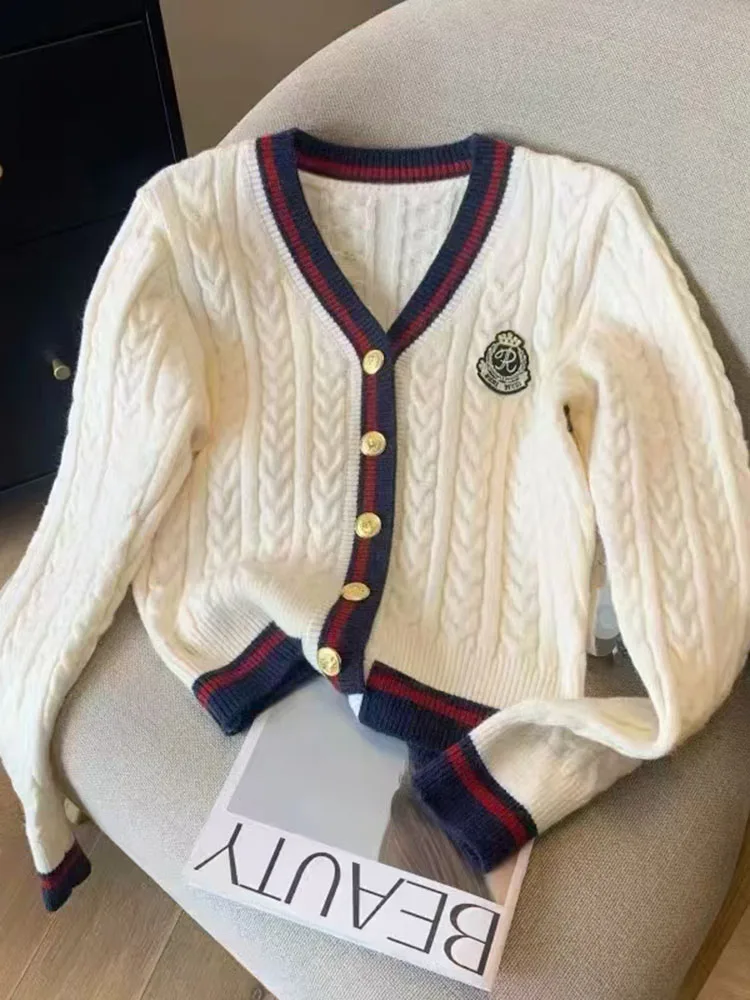 

Женский вязаный кардиган с v-образным вырезом, весенне-осенний новый цветной трикотаж Blo Twist, универсальный высококачественный трикотаж с цветочной вышивкой