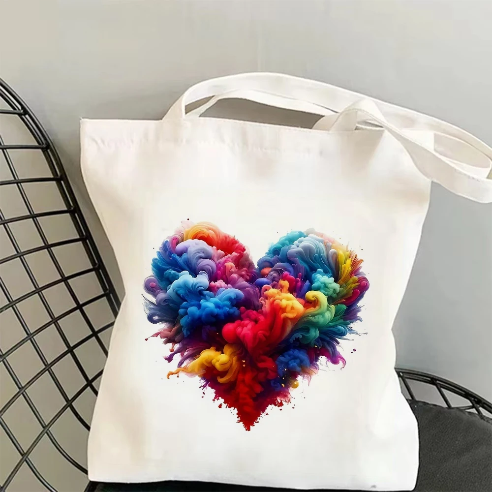 Sac à bandoulière en toile avec cœur aquarelle, fourre-tout léger et spacieux, pour le travail, l'école ou les voyages, passionnés d'art écologiques