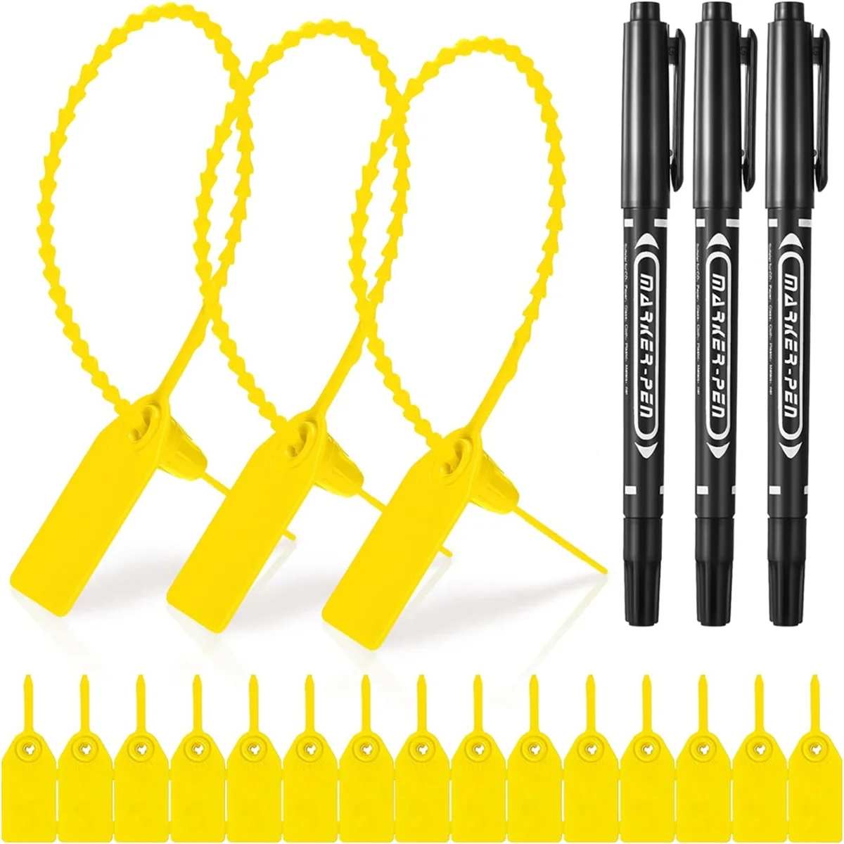 

Plastic Tamper Seal with Black Marker 300 Cable Labels 3 Double Side Pens Plastic Tags for Luggage Tag, Electronics C