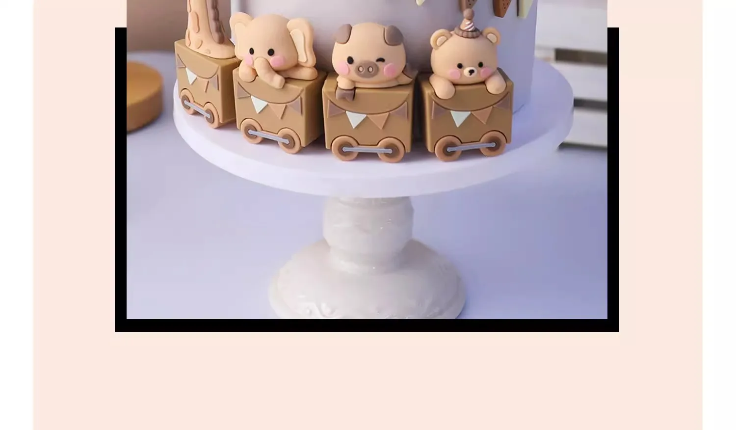 Brown Critter Train Cake Topper Affe, Giraffe, Bär, Ferkel, Elefant von Train Cake Dekorationen für Geburtstagsparty-Zubehör – Detail 4