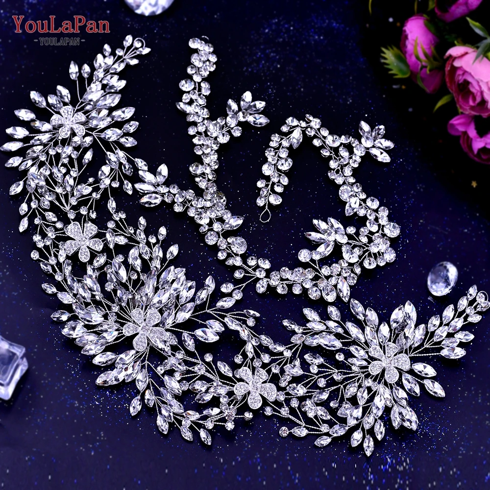 Youlapan HP390 Kathedraal Wedding Tiara Luxe Strass Hoofdband Legering Bloem Hoofddeksel Handgemaakte Bruids Haar Accessoires