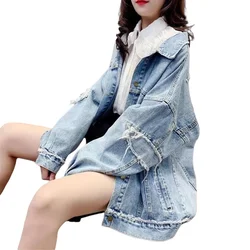 2021 New Autumn Denim Coat Women Wash Frayed Jean Jacket Style Fashion Loose Denim Jackets Outerwear Oversize