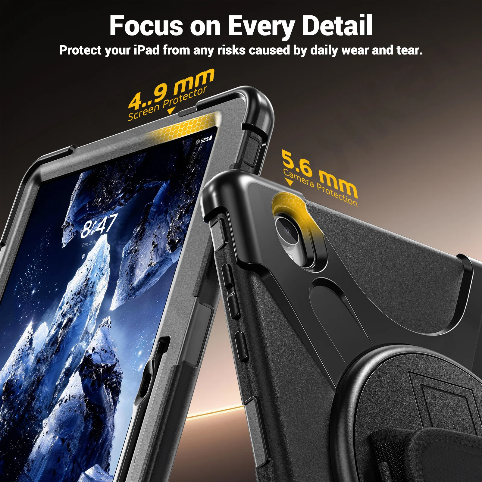 Heavy Duty Protective Case for Samsung Tab S12 Plus 12.6 inch Shockproof Cover 360 Rotatable Stand Hand Grip and Shoulder Strap