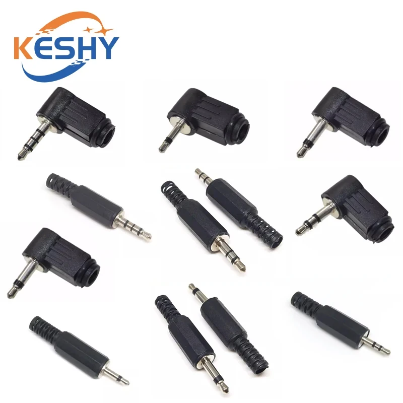 5Pcs 2.5mm / 3.5mm Audio Plug Mono Stereo Headset Jack Headphone Connector Microphone Black Audio Plug Jack Adapter Connector