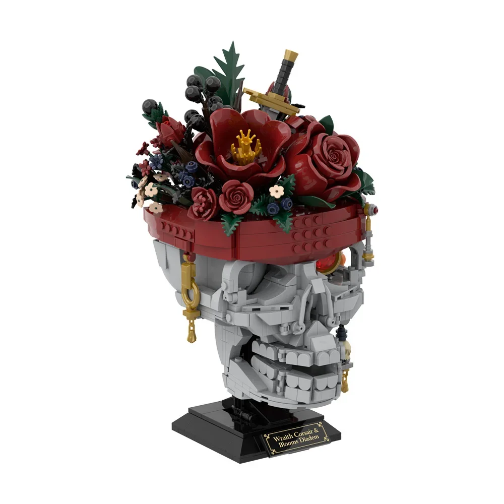 MOC Pirate Skull Flower Bouquet Bricks Pirate Skull Flower Potted Plant Decoration Building Block Model Assemble Toys Adult Gift