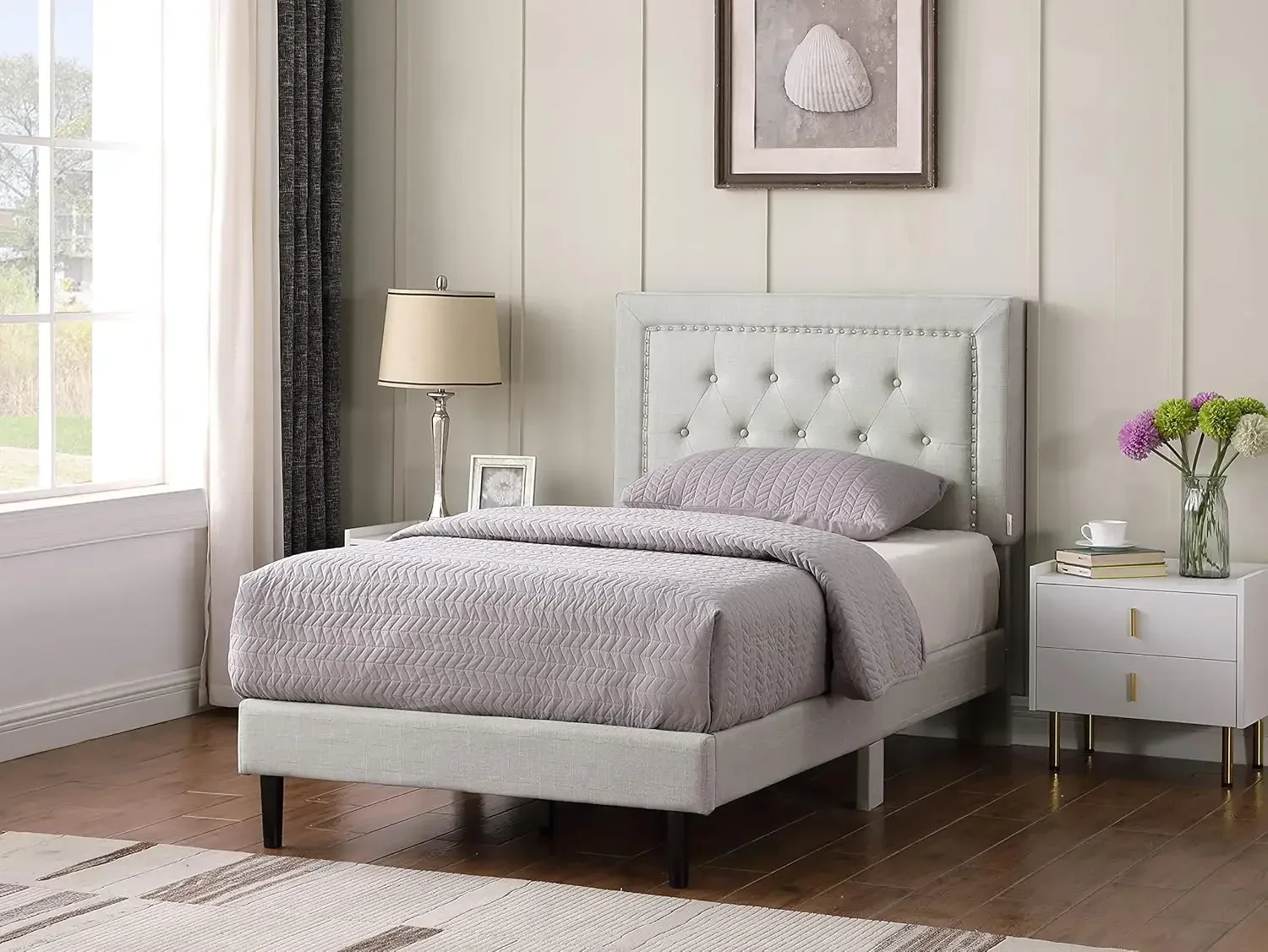 Twin Upholstered Platform Bed Frame with 48