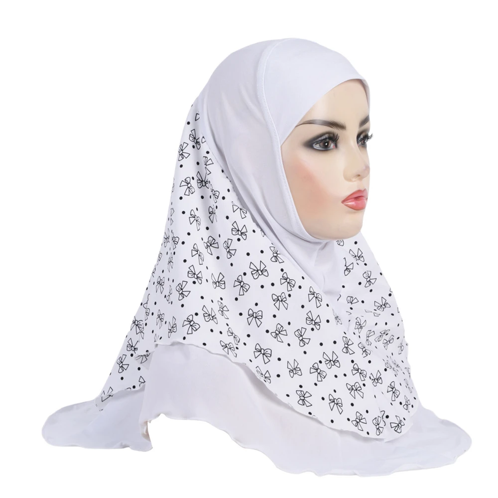 High Quality Big Girls Adult Medium Size Women Muslim Amira Hijab With Print Layer Pull On Islam Scarf Head Wrap Shawl Bonnet