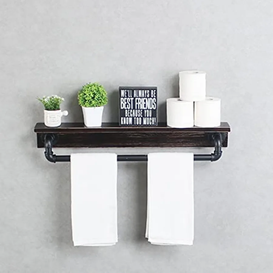 

Industrial Pipe ShelfRustic Wall Shelf with Towel Bar 30" Farmhouse Towel Racks for Bathroom Floating Shelves Wall Mounted Home