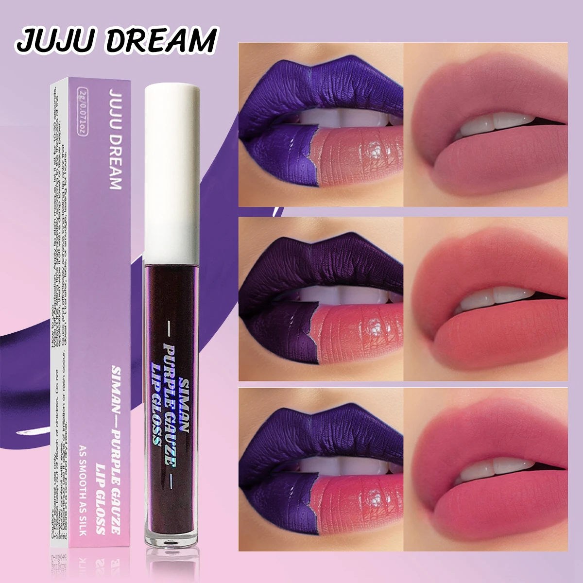 JUJU DREAM Peel-Off Lippenstift-Set, 3 Farben Langanhaltender Wasserfester Rosa Lippen-Tint, Transfer-Resistenter Nicht-Klebender Lippen-Make-up