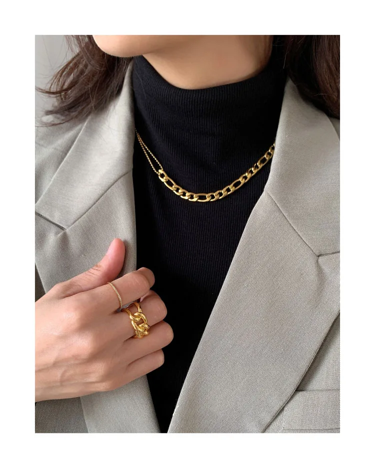 

Titanium With 18K Gold Layered Ball Chain Choker Necklace Punk Party T Show Runway Designer Club Japan Korean