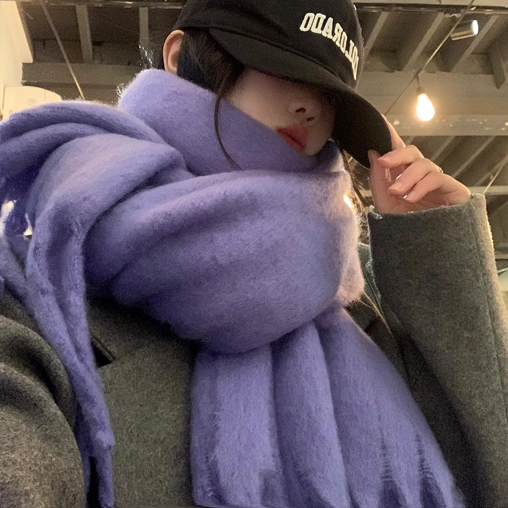 Korean Style Cashmere Solid Colors Women Scarf Winter Shawl and Wrap Bandana Pashmina Tassel Female Foulard Thick Blanket 2024