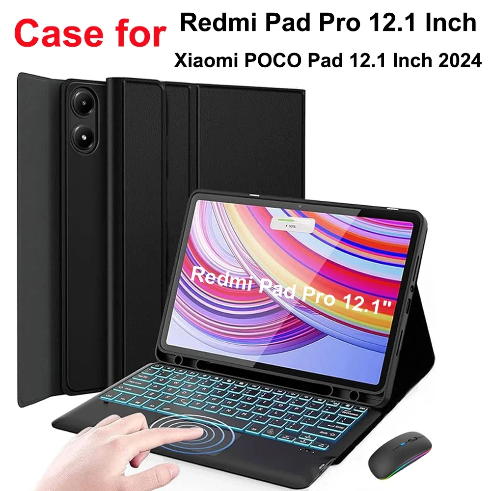 

Чехол для Xiaomi POCO Pad 12,1 дюйма 2024, съемный чехол для Bluetooth-клавиатуры Redmi Pad Pro 12,1 дюйма