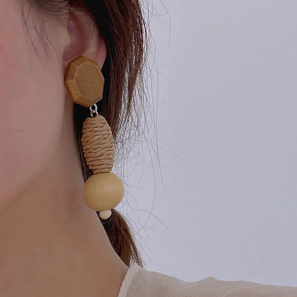 

1Pair Woven Rattan Earrings Bohemian Geometric Statement Dangle Jewelry for Women Vintage Style Handmade Earrings