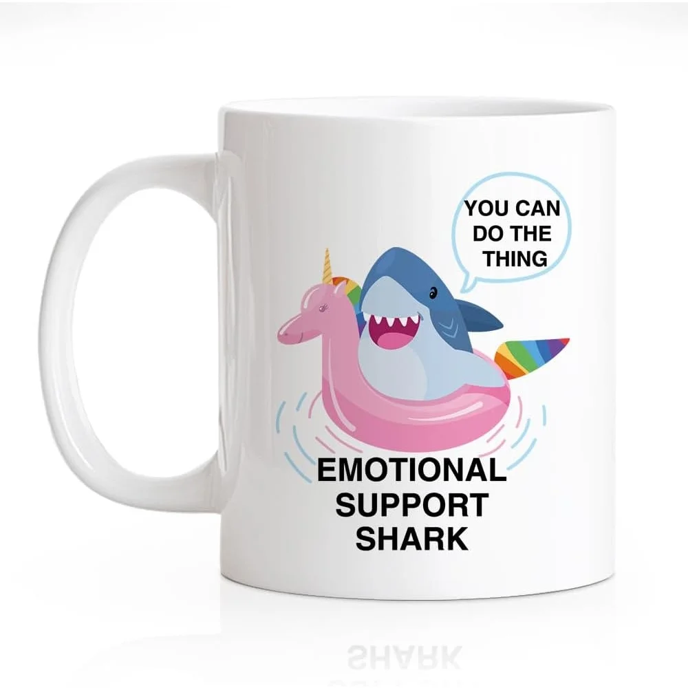 You Can Do The Thing 11 Oz Novelty Mug, Funny Emotional Support Shark Ceramic Mug, Office And Mental Health Gifts, Inspirat