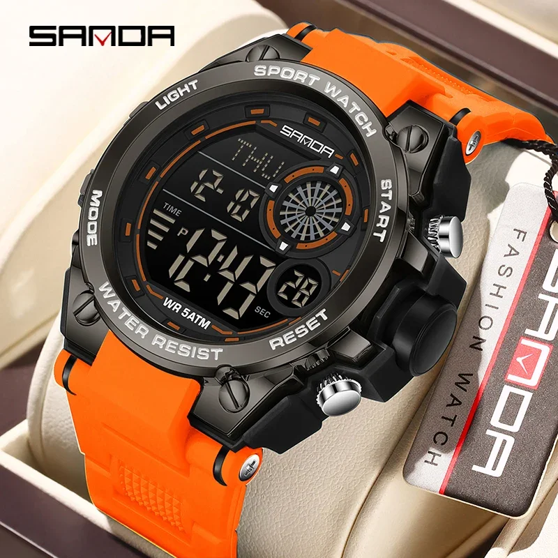 SANDA Fashion Luxury Men's Electronic Watch Countdown Alarm Clock Waterproof Night Light Multifunctional Young Students Watch