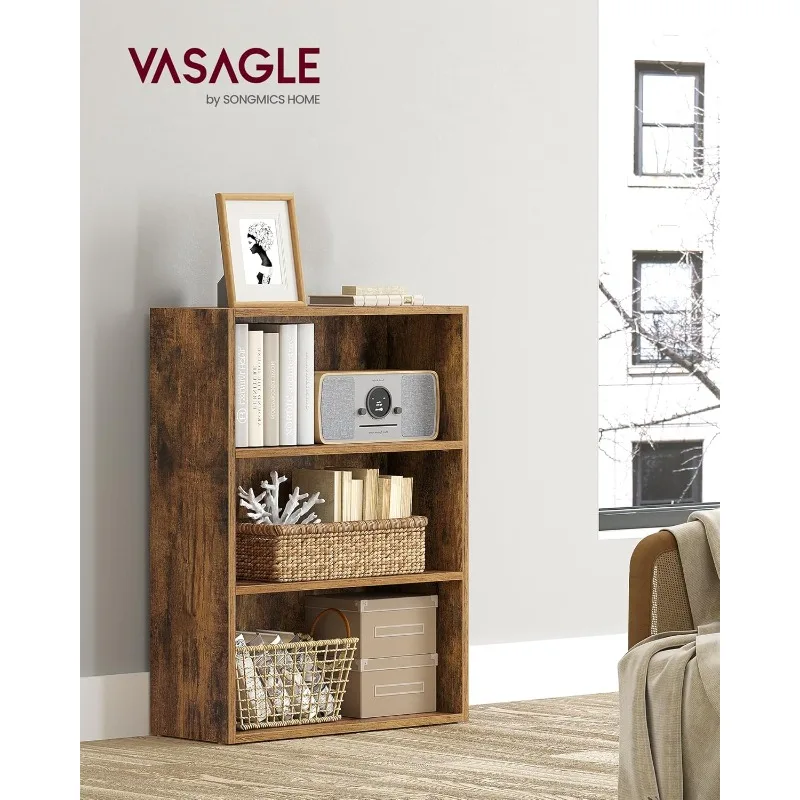 Bookshelf, 23.6 Inches Wide, 3-Tier Open Bookcase with Adjustable Storage Shelves, Floor Standing Unit, Rustic Brown ULB