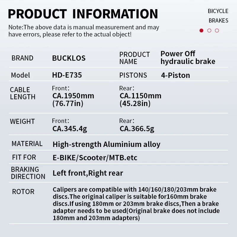 Electric Bicycle Hydraulic Brakes Set 1150/1950mm Clamp Mountain Bike Brak Postmount Front Rear Folding Bike Power Off Ebrake - view 2