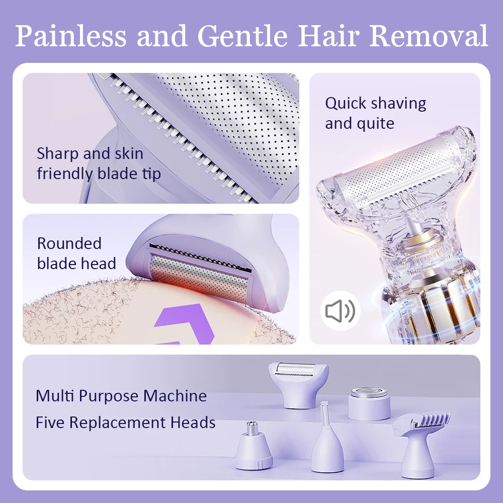 Electric Shaver for Women 5-in-1 Multi-functional for use throughout the body USB Rechargeable Cordless Hair Trimmer