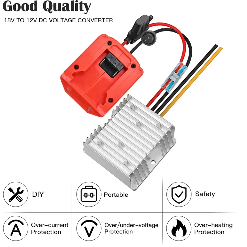 DC 18V to DC 12V Buck Converter  Adapter for Milwaukee 18V Li-Ion Battery 240W 20A DIY Buck Converter Regulator With Switch Fuse