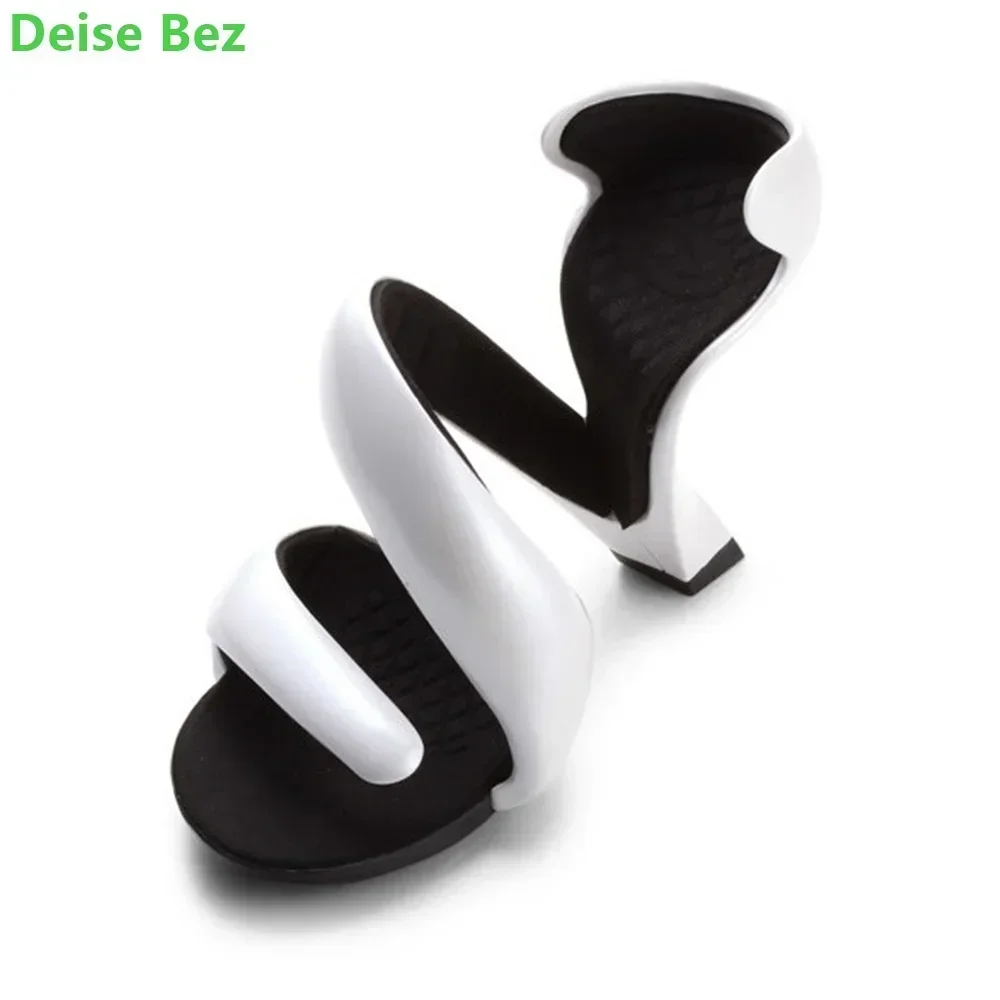 Strange Heel Snake-Shaped Sandals Winding Belt Design Bottom-Free Round Toe Solid Shallow Slingback Special Summer Women Shoes