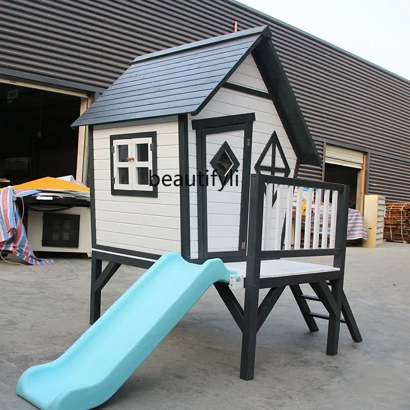 

A38 Asilo casa in legno piccola casa assemblaggio mobile interno esterno in legno massello, cabina giocattolo