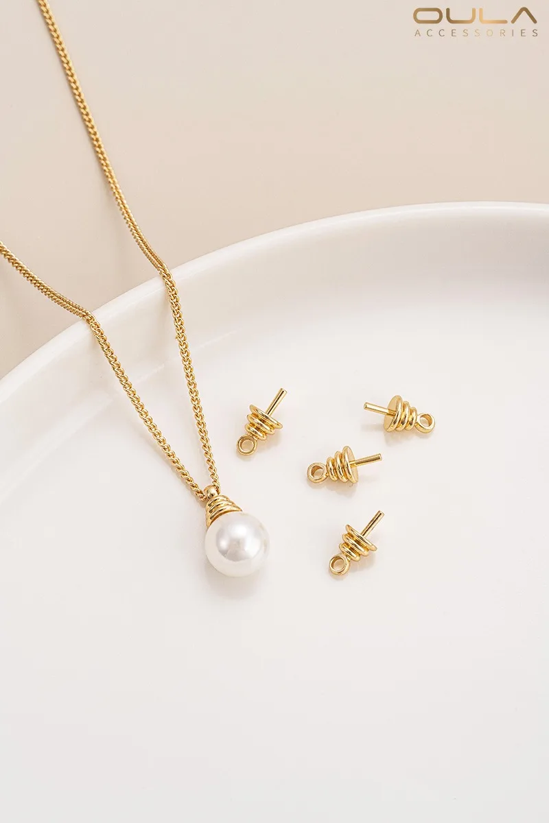 

14K Gold-plated Small Light Bulb Pearl Holder Sheep Eye Nail Half-hole Bead Cap Diy Handcrafted Pendant Accessory