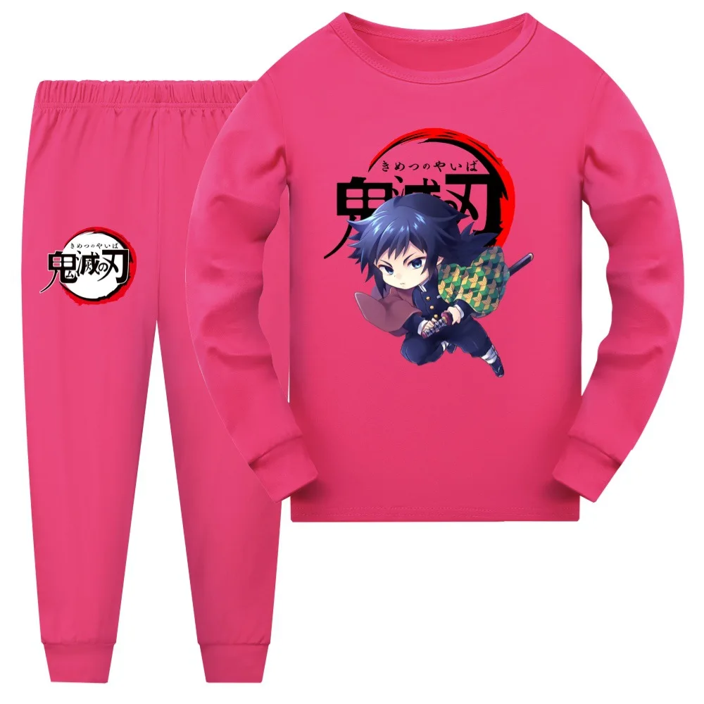 Baby Girls Tracksuit Demon Slayer Kid Pajama Set Polyester Child Clothes Teenage Boy Long Sleeve T Shirt Pants Suit Sleepwear