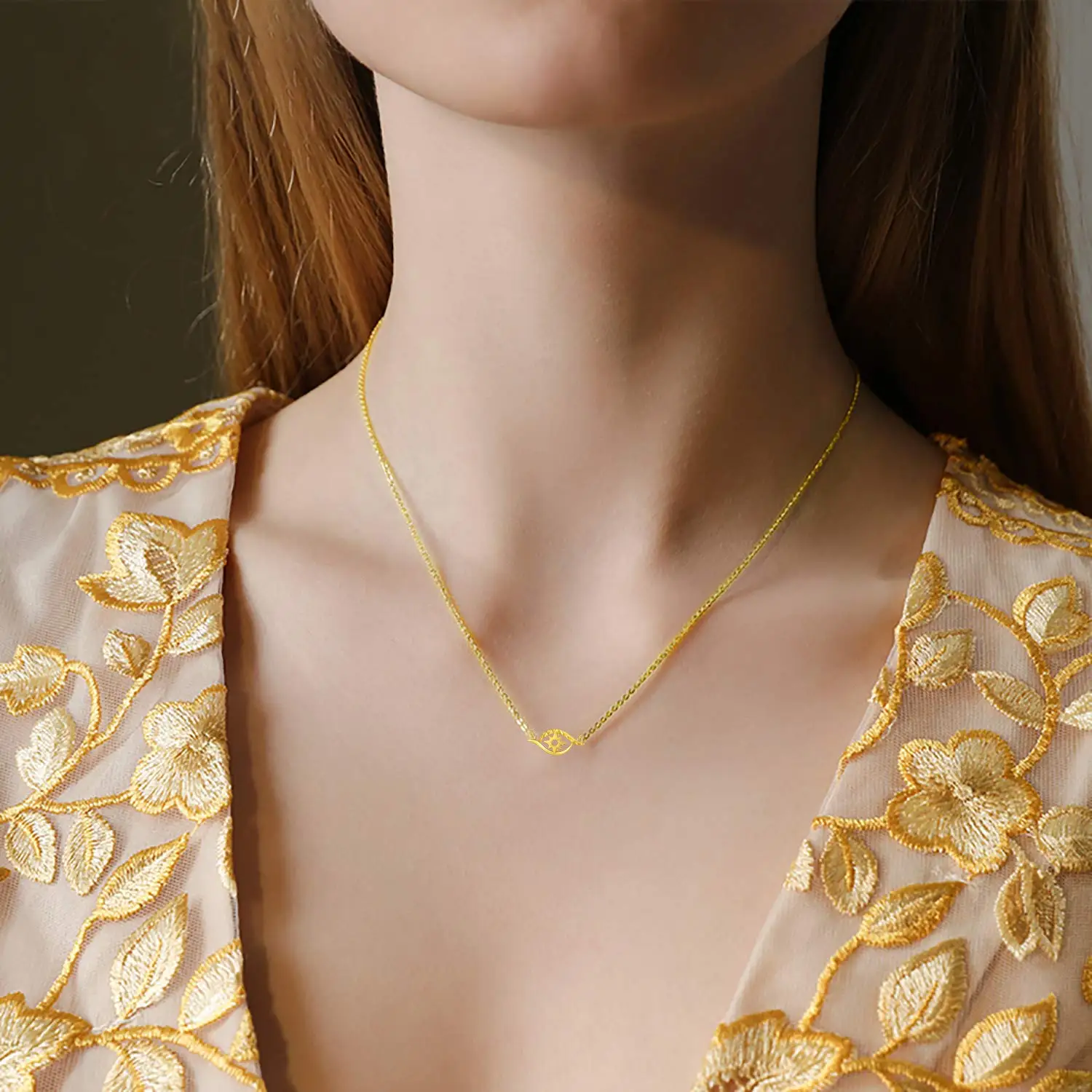 Collier mauvais œil en or jaune 18k pour femmes, bijoux fins et délicats, cadeau d'anniversaire, 16.5 à 17.5 pouces