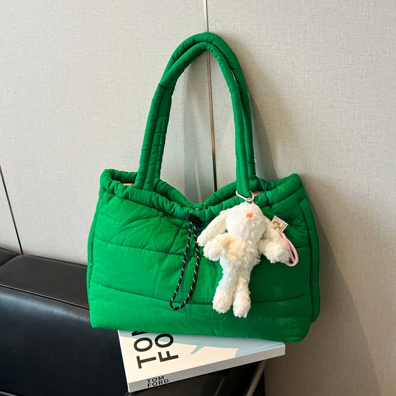 

Autumn and Winter Cotton Down Padded Handbag For Women Casual Commuting Shoulder Bag College Student Tote Female Bags ﻿