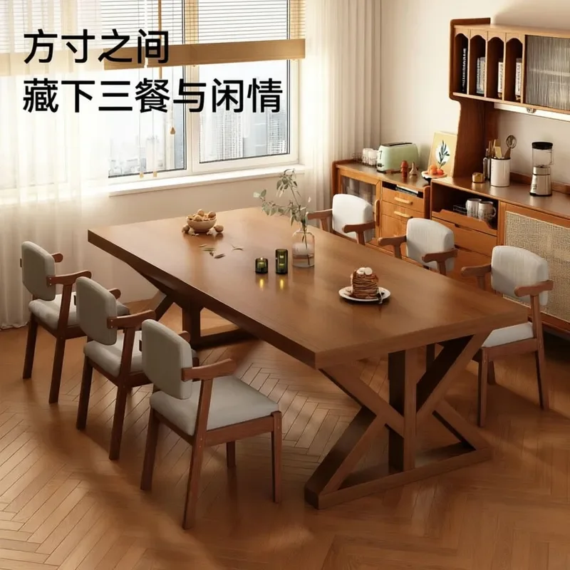 Rectangular Dining Table for Small Apartment 4 Seater Walnut Finish Modern Rustic Living Room Dining Set with Chairs Compact