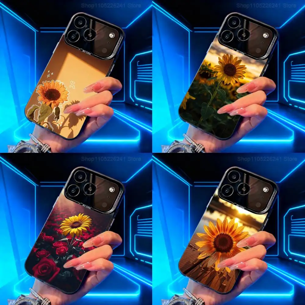 Botanische kunst zonnebloem telefoon voor iPhone 14,17,13,12,11,16,15, Mini, Pro, SE, XS, MAX, zwart mat siliconen beschermhoes