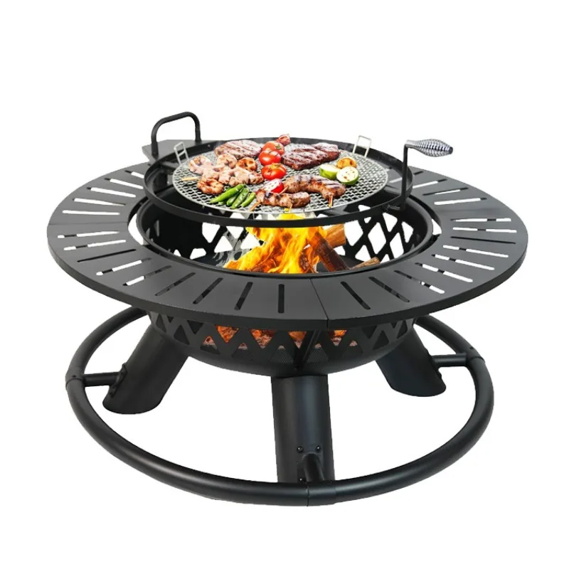 2026 Outdoor Metal Wood Burning Cooking Grate Fire Pits Garden Wood Bbq Firepit Grill With Cooking Grill