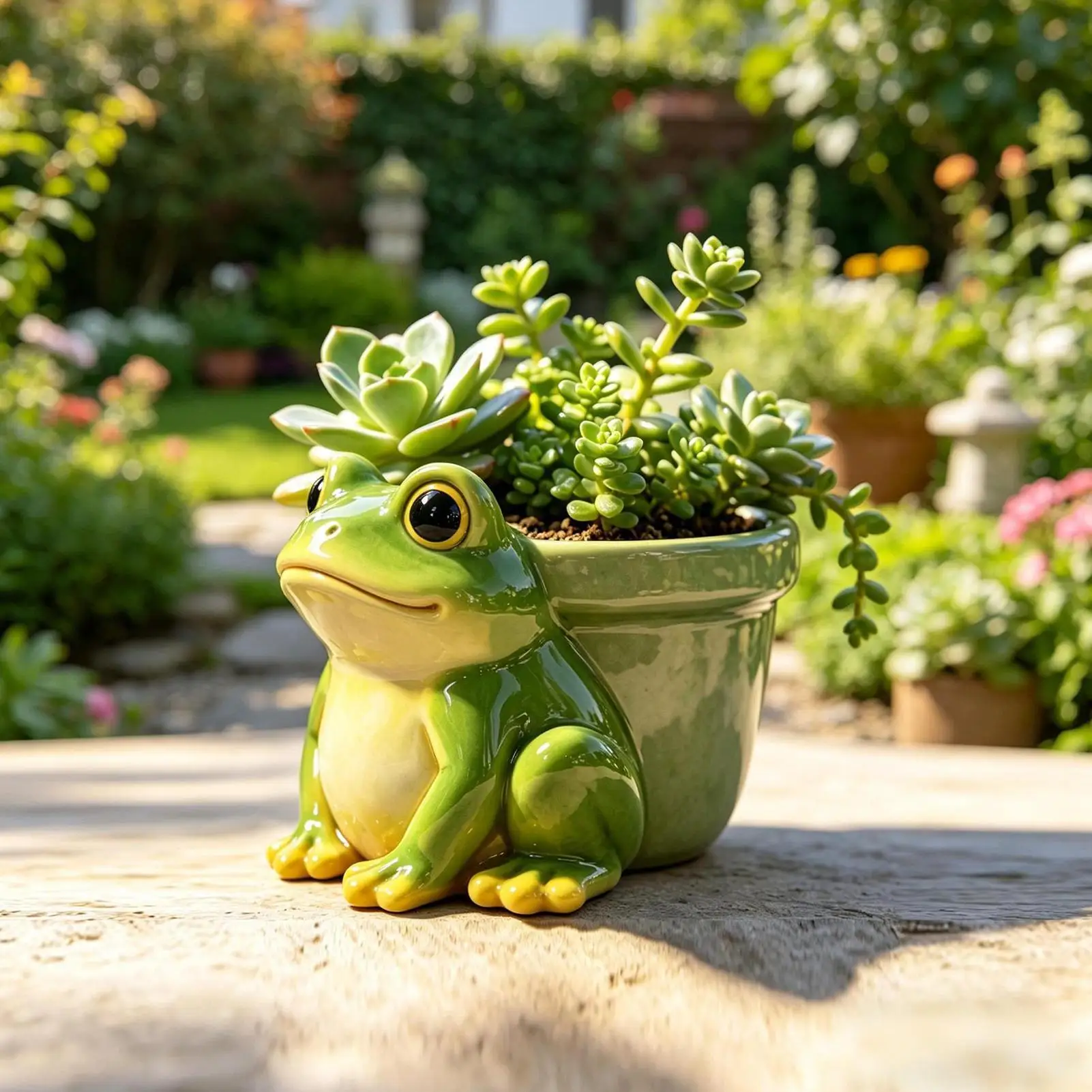 Frog Planters Hand-Painted Resin Home Decor with Drainage Hole Animal Flower Pot for Indoor Outdoor Garden Yard Balcony Patio