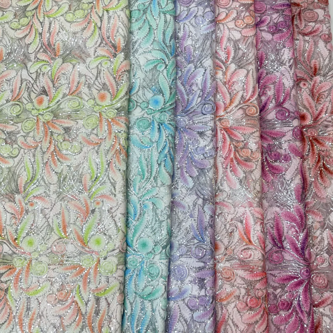 

Elegant Black Floral Beaded Lace Fabric Heavy French Embroidery Design High Quality Tulle Mesh Material for Wedding Dress Sewing