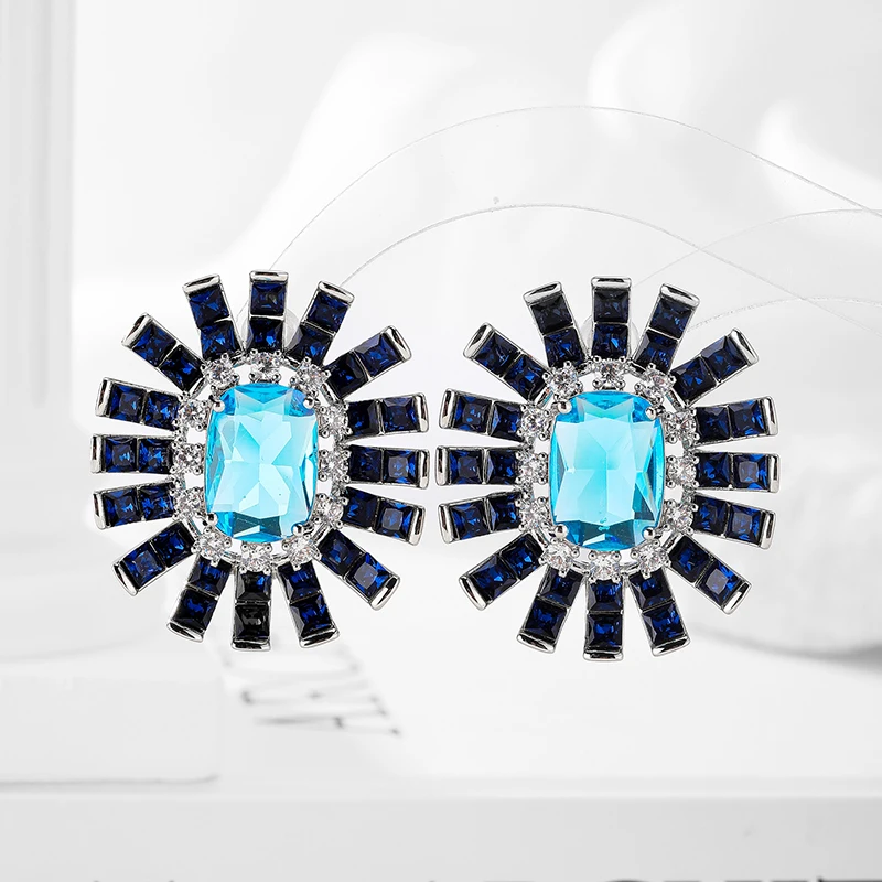 

SENYU Luxury Brand New Large Stud Big Geometry CZ Stone Earring for Party Shiny Black Punk Earrings High Quality Dubai Jewelry