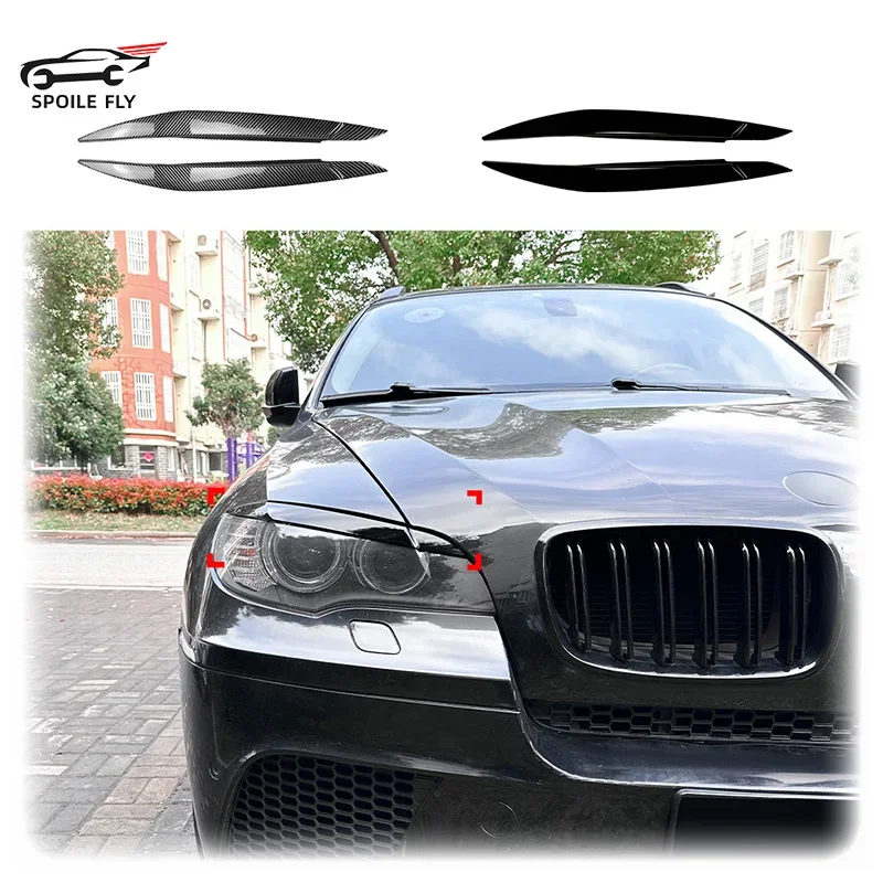 

2008 To 2014 For Bmw X6 E71 Front Headlights Eyebrow Eyelid Trim Cover Front Headlight Car Sticker ABS Gloss Black Carbon Fiber