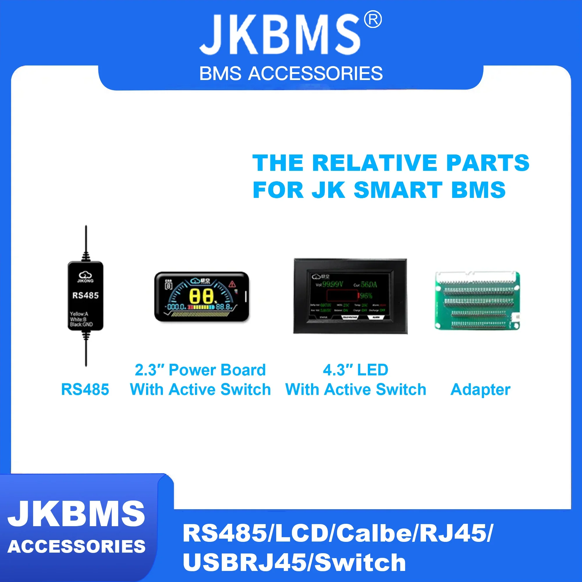 JKBMS  RS485 CAN module  and LCD display Adapter Swich USBRJ45 RJ45 3.2LCD