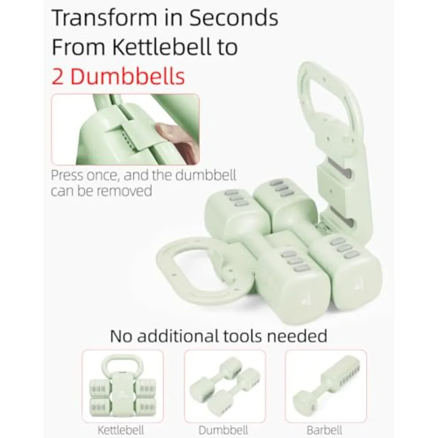 Home gym dumbbell set: 4-in-1 adjustable weights with kettlebell grip converter steel construction black and gray space-saving view 3
