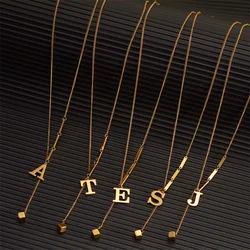 Punk A-Z Letter Initial Geometric Pendant Necklace for Women Silver Color Stainless Steel Choker Clavicle Chain Alphabet Jewelry
