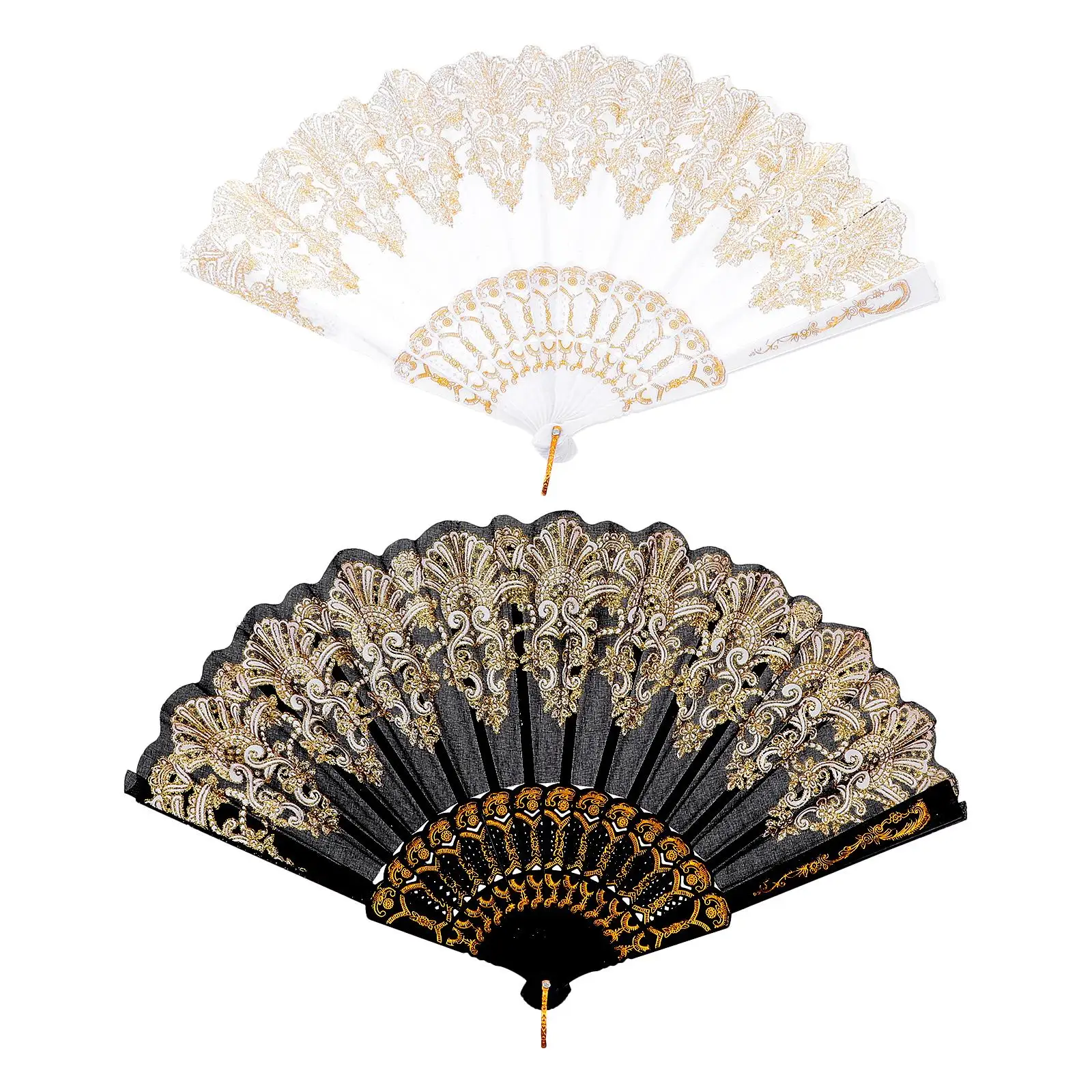 

2 Pcs Black White Dancing Fans Foldable Chinese Style Vintage Hand Fans for Photography Stage Props Party Gifts