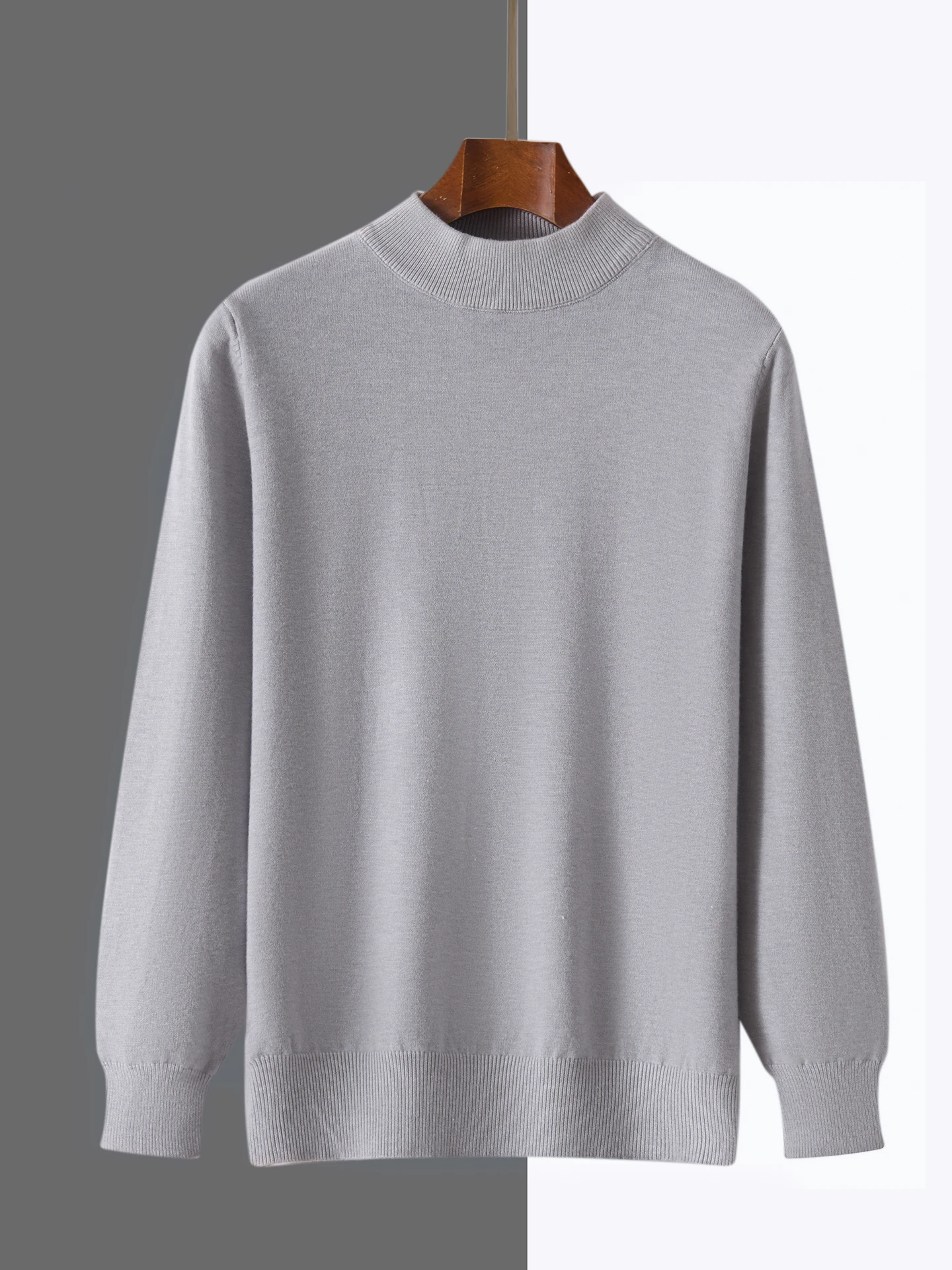 Smart Casual Autumn Winter Man Sweater Basic Merino Wool Knitwear Mock Neck Pullover Long Sleeve Clothes Tops Classic Men Jumper