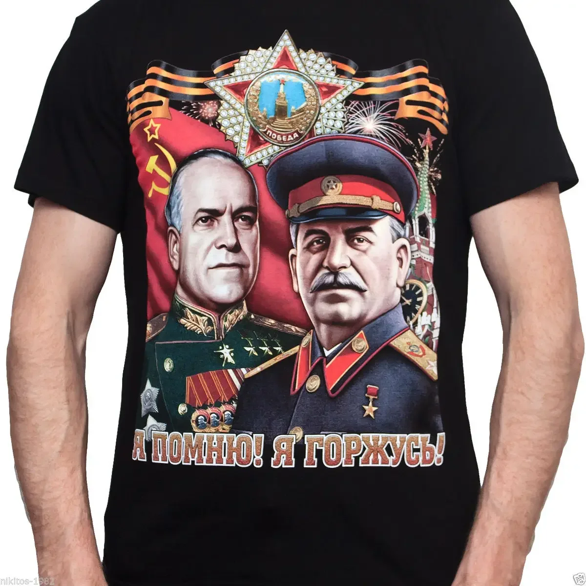 Winners Zhukov and Stalin on 9 May Victory Day Soviet Poster T-Shirt 100% Cotton O-Neck Summer Short Sleeve Casual Mens T-shirt