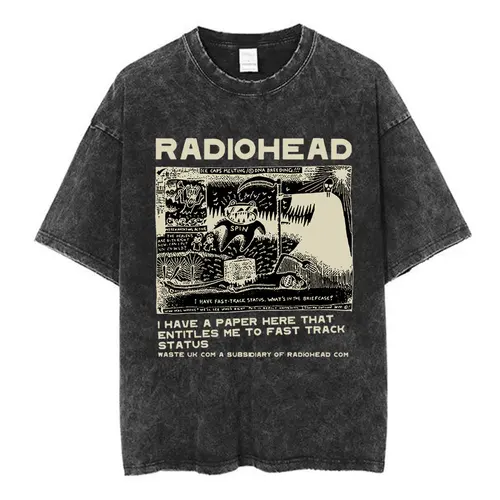 Imagen 2 del producto Camiseta lavada Vintage de banda de Rock Radiohead The Bends para hombre y mujer, camisetas de Hip Hop a la moda, camisetas informales 100% de algodón, ropa de calle
