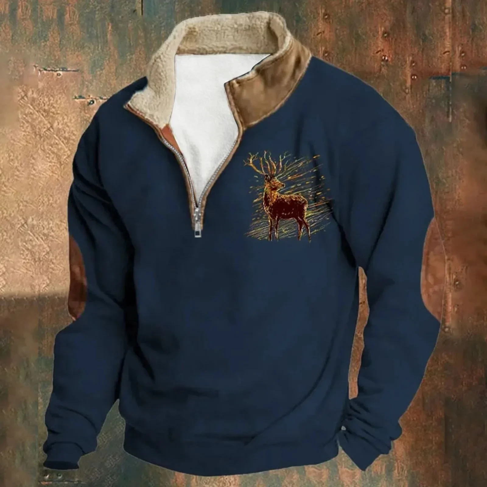 Mens Outdoor Casual Long Sleeved Hoodless With Standing Men'S Hoodie